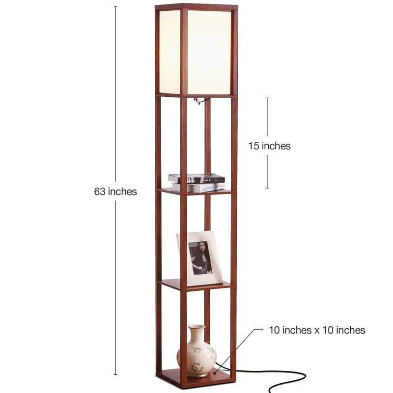 Brightech Maxwell - Modern Shelf Floor Lamp with Lamp Shade and LED Bulb - Corner Display Floor Lamps with Shelves for Living Room, Bedroom and Office - Walnut Brown - Image 5